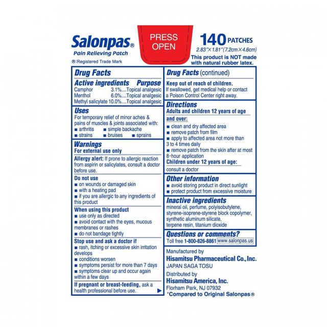 Miếng d&aacute;n Hisamitsu Salonpas Pain Relieving Patch của Mỹ 140 miếng 4